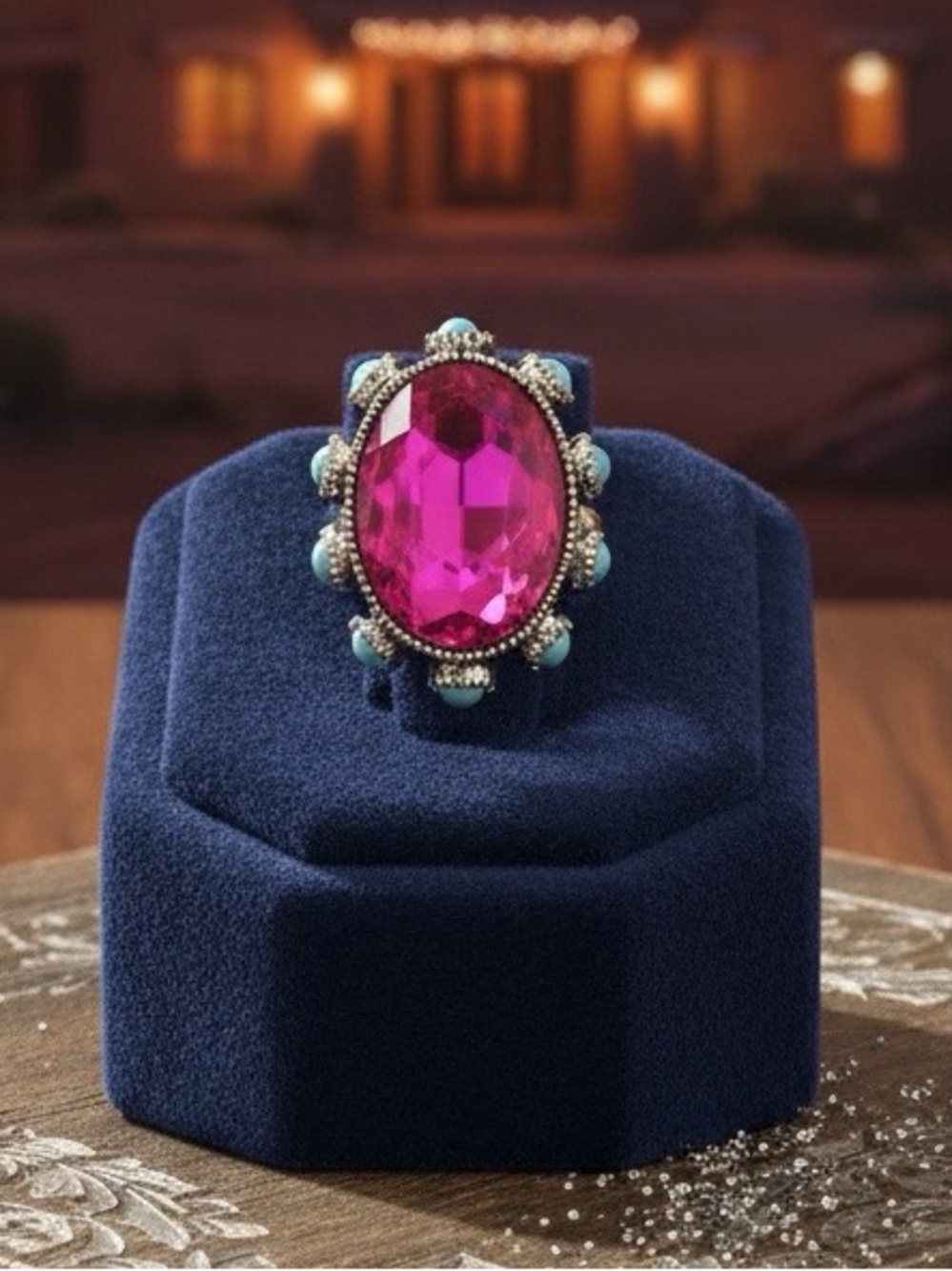 VINTAGE WESTERN Boho Hot Pink Turquoise Statement Ring Coastal Cowgirl Glam Chic